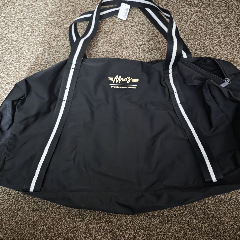 Bath & Body Works Black Duffel Bag with White Stripes Bnwt